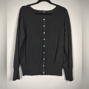 Vila Milano Black Button Up Women's Wool Blend Cardigan Opalescent Buttons Sz XL